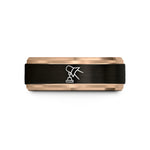 unique husband anniversary presents – black & rose gold tungsten spotlight beam wedding band