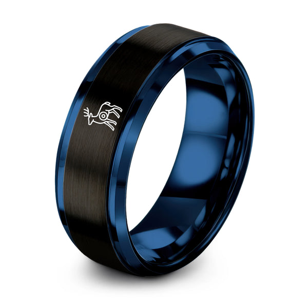 3D Deer Target – Tungsten Wedding Band, 8 mm, Blue, Black Comfort-Fit Unisex
