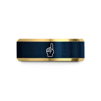 birthday present for him – gold & blue tungsten foam hand wedding band