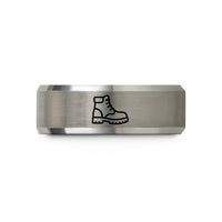 unique presents for him – black & gray tungsten work boots wedding band