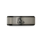 men’s birthday ring – black & silver tungsten work boots wedding band
