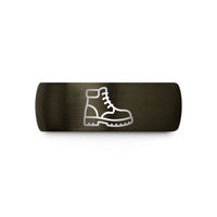 men’s birthday ring – gunmetal & black tungsten work boots wedding band