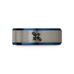 engraved rings for him – blue & grey tungsten satellite wedding band
