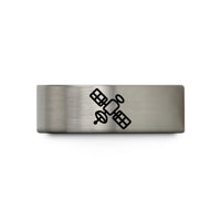 engraved rings for him – blue & gray tungsten satellite wedding band