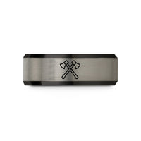 cool birthday presents him – black & grey tungsten crossed axes wedding band