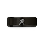 best presents for him – black tungsten crossed axes wedding band