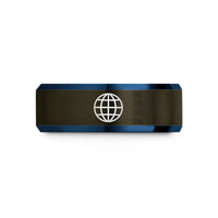 unique presents for him – gunmetal & blue tungsten latitude lines circle wedding band