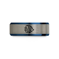 tungsten wedding bands – black & blue & silver tungsten butterflyfish wedding band