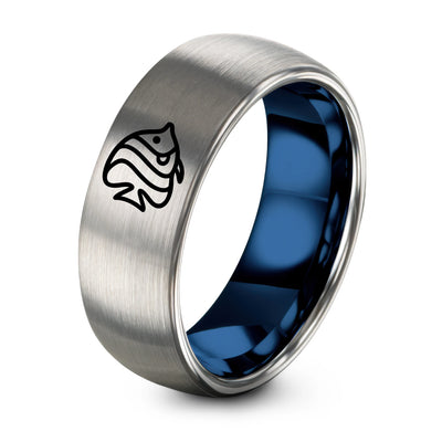 Butterflyfish – Tungsten Wedding Band, 8 mm, Blue, Silver Comfort-Fit Unisex