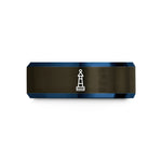 unique men's promise ring – gunmetal & blue tungsten channel marker wedding band