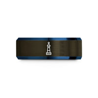 unique men's promise ring – gunmetal & blue tungsten channel marker wedding band