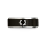 mens engraved ring ideas – black & silver tungsten laurel wreath wedding band