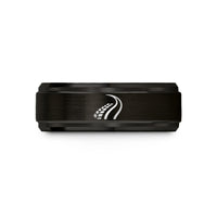 unique presents for him – black tungsten skid marks wedding band