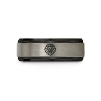 engraved rings for him – black & gray tungsten lion wedding band