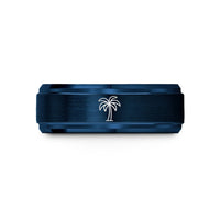 personalized presents for him – blue tungsten palm tree wedding band