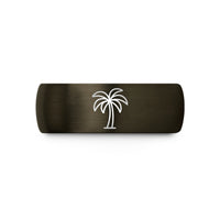 best presents for him – gunmetal & blue tungsten palm tree wedding band
