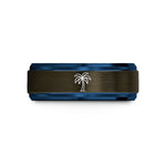 best presents for him – gunmetal & blue tungsten palm tree wedding band