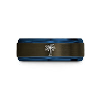 best presents for him – gunmetal & blue tungsten palm tree wedding band