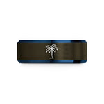 best presents for him – gunmetal & blue tungsten palm tree wedding band