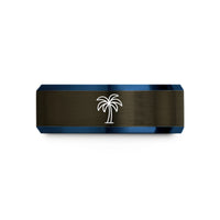 best presents for him – gunmetal & blue tungsten palm tree wedding band