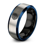 cool presents for guys – black & blue & silver tungsten turks knot ring