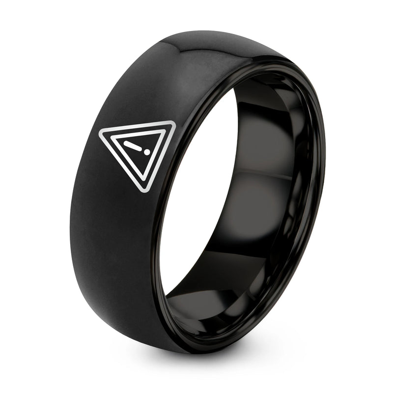 Caution Triangle – Tungsten Wedding Band, 8 mm, Black Comfort-Fit Unisex