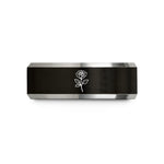special presents for women – black & silver tungsten single rose stem wedding band