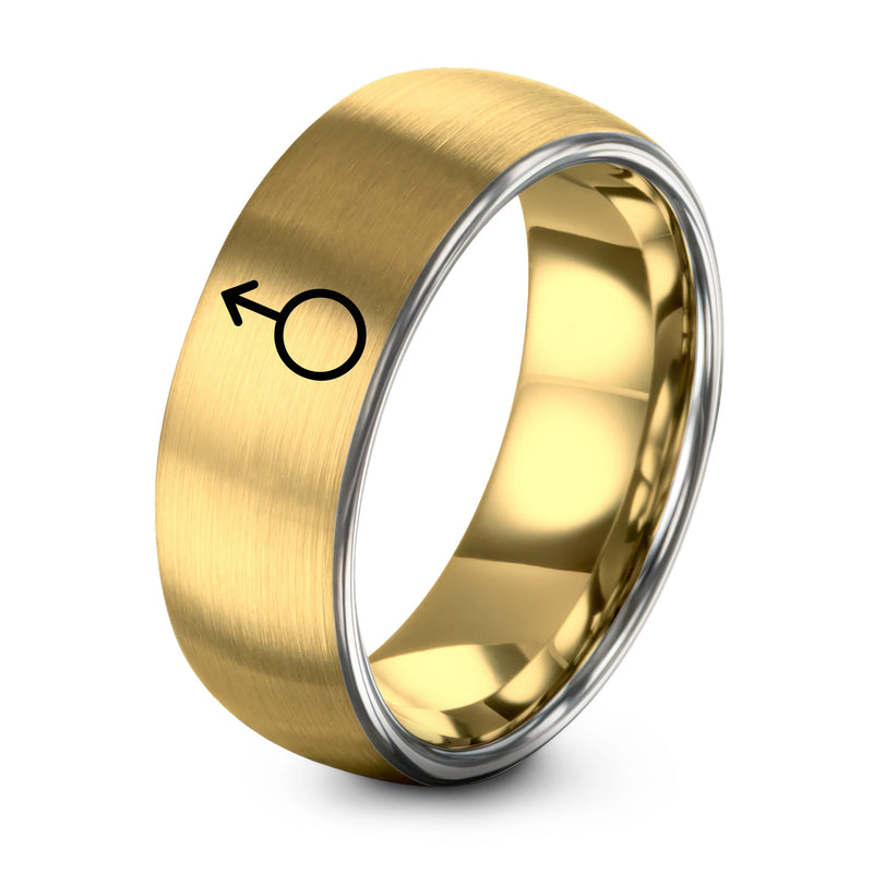 Uranus Planetary Glyph – Tungsten Wedding Band, 8 mm, Grey, Gold Comfort-Fit Unisex