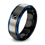 black & blue & grey tungsten diver flag ring