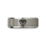 engraved rings for her – black & silver tungsten double paw heart wedding band
