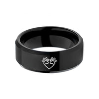 personalized rings for her – black tungsten double paw heart wedding band