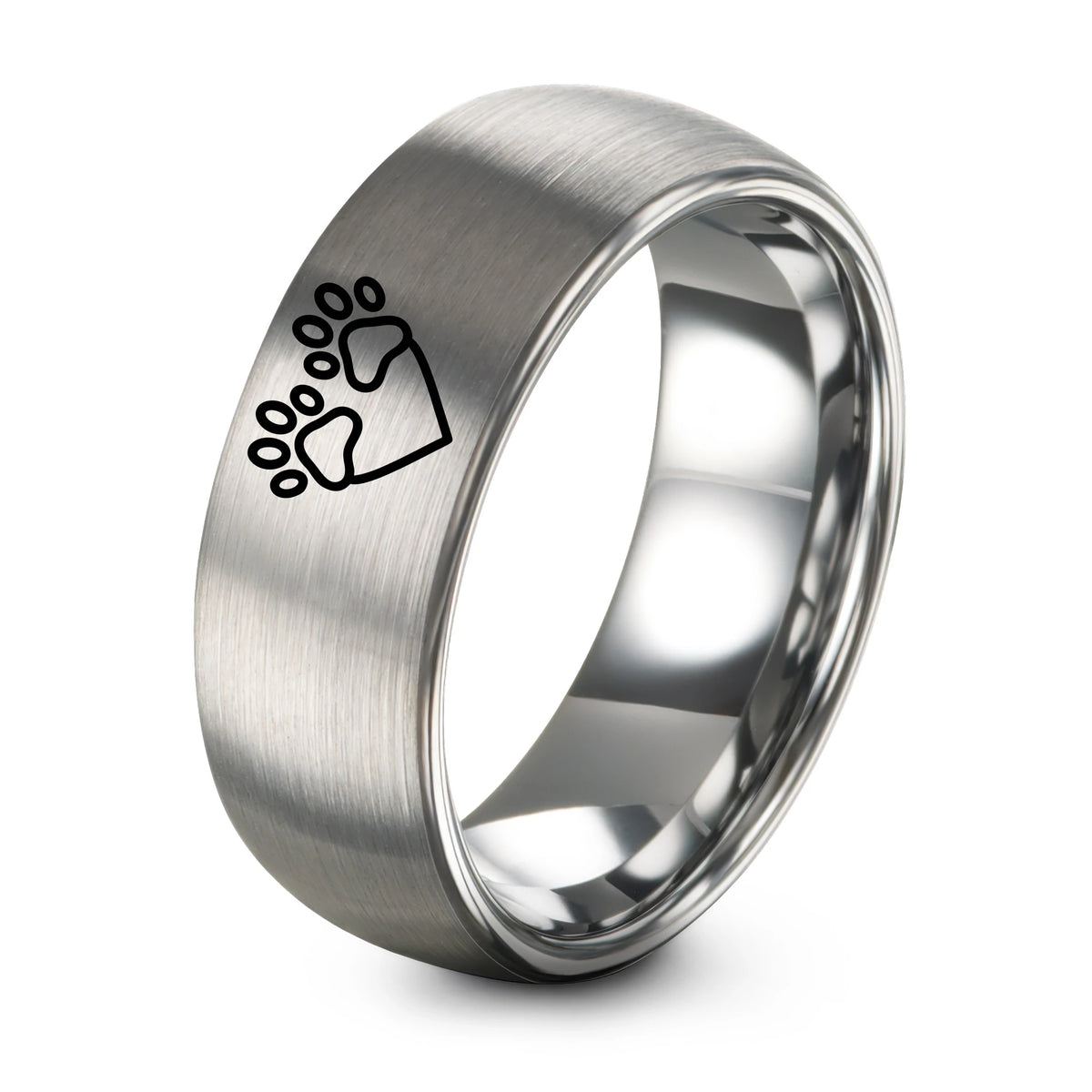 Gifts for Mom from Daughter – grey tungsten double paw heart ring