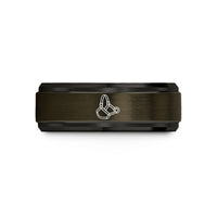 best presents for moms – gunmetal & black tungsten harness snare wedding band
