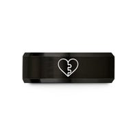 mother's day present ideas – black & rose gold tungsten puzzle piece heart wedding band