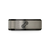 unique presents for ladies – black & blue & silver tungsten bike chain link wedding band