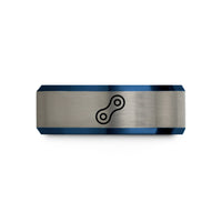 best presents for mom – black & blue & silver tungsten bike chain link wedding band