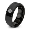 Compass Rose – Tungsten Wedding Band, 8 mm, Black Comfort-Fit Unisex