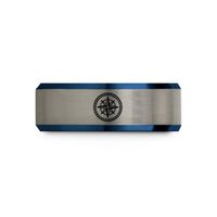 personalized presents for mom – black & blue & silver tungsten nautical compass wedding band