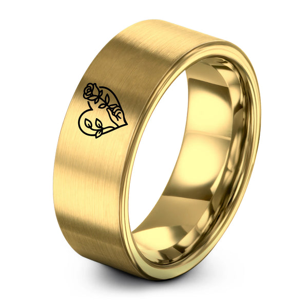 Vine Heart Rose – Tungsten Wedding Band, 8 mm, Gold Comfort-Fit Women