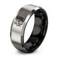 Shared Stand – Tungsten Wedding Band, 8 mm, Black, Silver Comfort-Fit Unisex