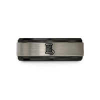best presents for her – black & gray tungsten spool of thread wedding band