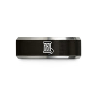 personalized rings for her – black & gray tungsten spool of thread wedding band