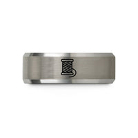 best presents for her – black & silver tungsten spool of thread wedding band
