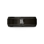 personalized rings for her – black tungsten spool of thread wedding band