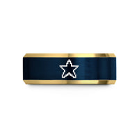 presents for her birthday – gold & blue tungsten 8 bit star wedding band