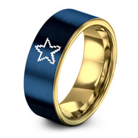 best present ideas women – gold & blue tungsten 8 bit star ring