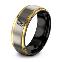 presents for her birthday – black & gold & silver tungsten minimal violin bow ring
