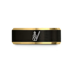 personalized presents for her – black & gold tungsten minimal violin bow wedding band