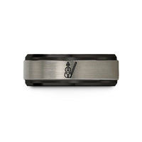 personalized presents for her – black & grey tungsten minimal violin bow wedding band