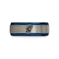 friendship ring for couples – black & blue & gray tungsten rocket wedding band